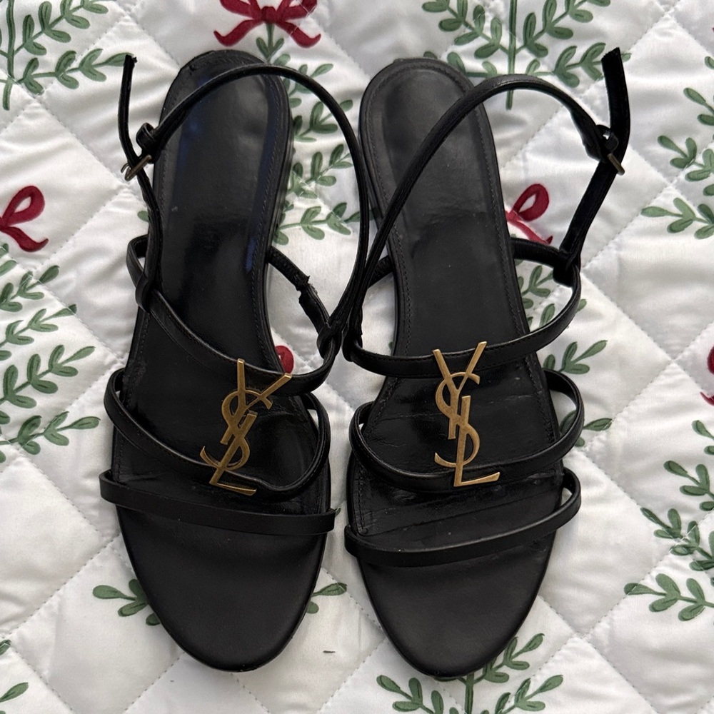 Yves Saint Laurent Black and Gold Strappy Sandals
